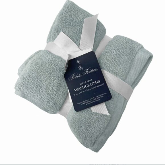 NEW! BROOKS BROTHERS Premium Turkish Face Towels Washcloths! Blue Gray Set of 4 - Picture 1 of 1
